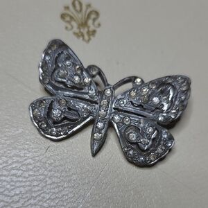 Vintage Silvertone & Rhinestone Butterfly Brooch